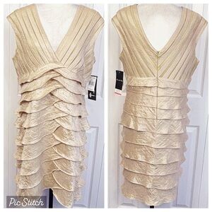 NWT Scarlett Nite Formal Champagne Gold Tiered Ruffle Sheath Dress 16
